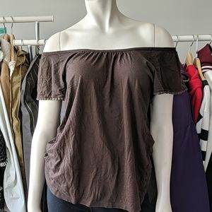 5/$45 Cute Brown Off-Shoulder Gap Top